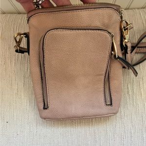 Pale pink leather crossbody purse